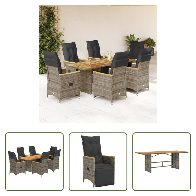 Vidaxl Relaxsessel - 7-tlg. Garten-bistro-set Mit Kissen Grau Poly Rattan