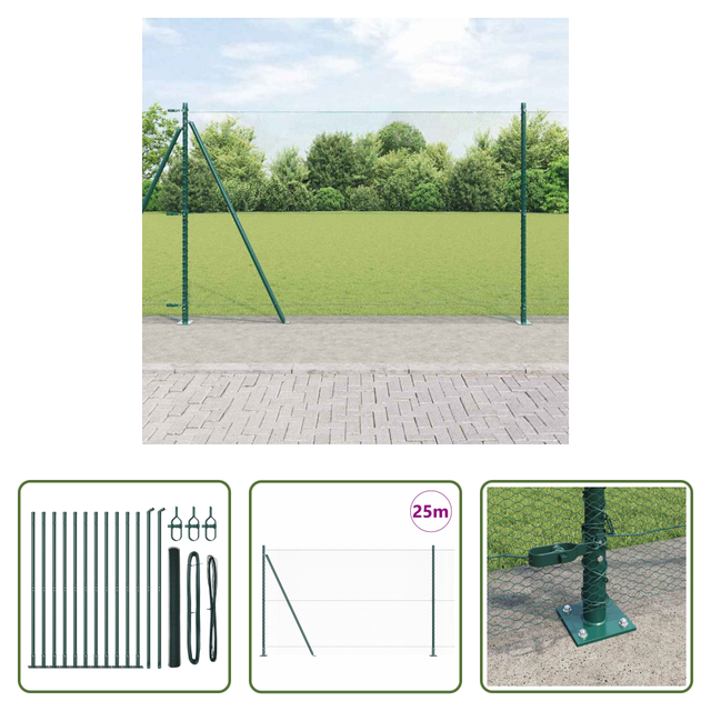 Zaunpfosten - Zaunpfosten Grün 25 X 1,5 M (13 Mm Maschenweite) Stahl