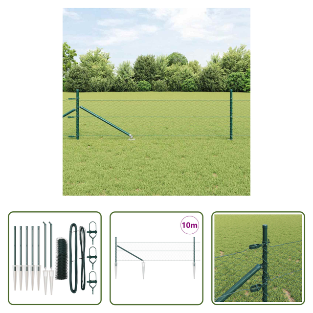 Außenzaun - Zaunpfosten Grün 10 X 0,4 M (36 Mm Maschen) Stahl Und Pvc