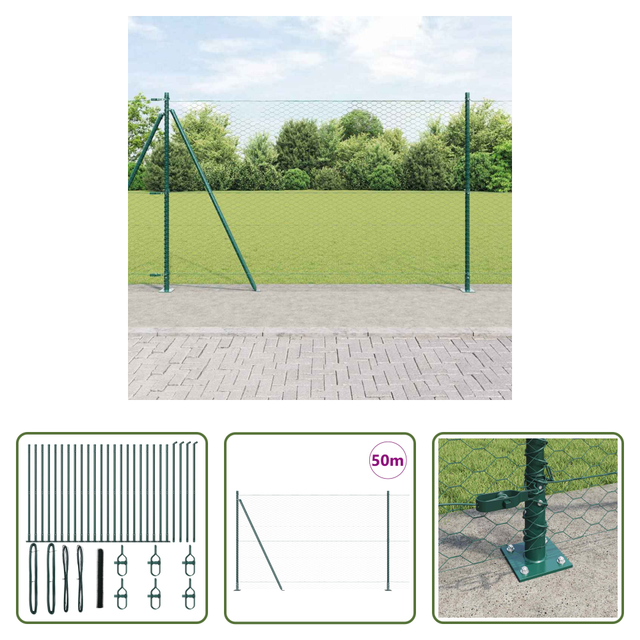 Vidaxl Stahl Und Pvc - Zaunpfosten Grün 50 X 1,4 M (36 Mm Netz) Stahl Und Pvc