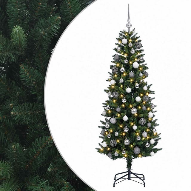 Künstlicher Klapp-weihnachtsbaum Mit Kugeln 210 Cm 300 Leds Vidaxl