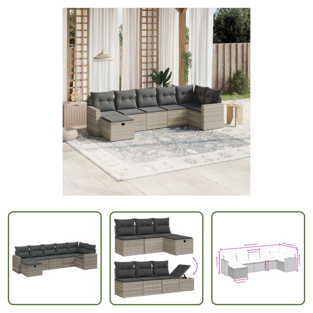 Vidaxl Rattanmöbel - 7-tlg. Garten-sofagarnitur Mit Kissen Hellgrau Poly Rattan