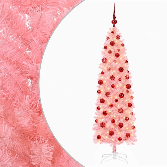 Künstlicher Schmaler Weihnachtsbaum Mit Kugeln 240 Cm 300 Leds Vidaxl