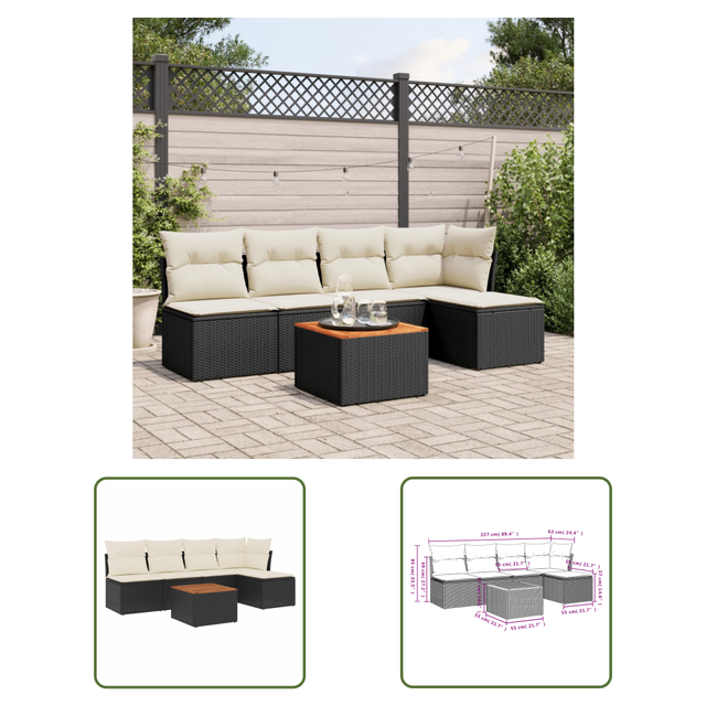 The Living Store 6-tlg. Garten-sofagarnitur Mit Kissen Schwarz Poly Rattan - Gartensortiment - Gartenmöbelset - Pe-rattan Möbel - Outdoor Sofa - Lounge Set