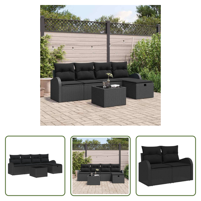 Vidaxl Terrassensofa - Garten-sofa-set Mit Kissen 6 Pcs Schwarz Poly Rattan