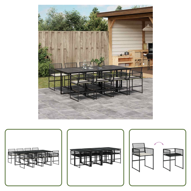 Vidaxl Gartenstühle - 9-tlg. Garten-essgruppe Mit Kissen Schwarz Poly Rattan
