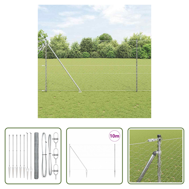 Außenzaun - Zaunpfosten Silber 10 X 1,6 M (50 Mm Maschenweite) Stahl