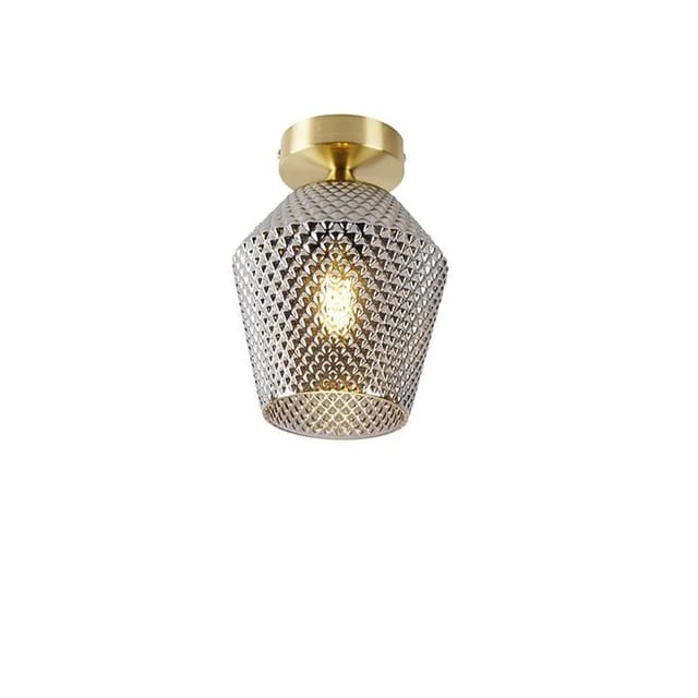 Art Deco Deckenleuchte Messing Mit Rauchglas - Karce