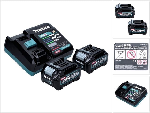 Makita Power Source Kit 40 V Max. Mit 2x Bl 4025 Akku 2,5 Ah Xgt ( 2x 191b36-3 ) + Dc 40 Ra Schnell Ladegerät Xgt Lxt ( 191e07-8 )