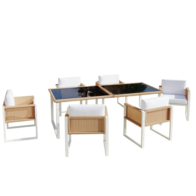 Homvra Garten-essgruppe Aus Polyrattan Mit Tisch Und 6 Stühlen