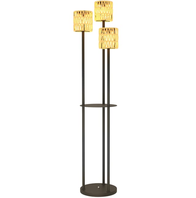 Boho-solar-stehlampe Aus Rattan, Ø 37 X 144 Cm, Ip44, 3 Leuchten Und Ablage
