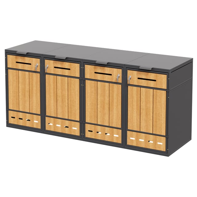 Mülltonnenbox Für 4 Tonnen 120–240 L Aus Stahl, Grau/holzoptik, 132 X 80 X 118 Cm Homvra