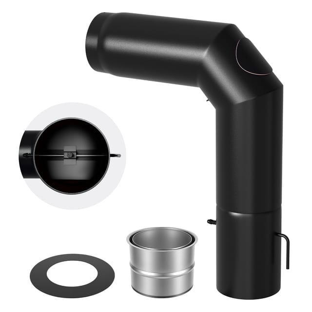 Jiubiaz Ofenrohr Set Rauchrohrbogen 90° Ø150 Mm 2mm Stahl Mit Reinigungsklappe Drosselklappe Bis 600 °c Für Kaminofen Ofenrohrbogen