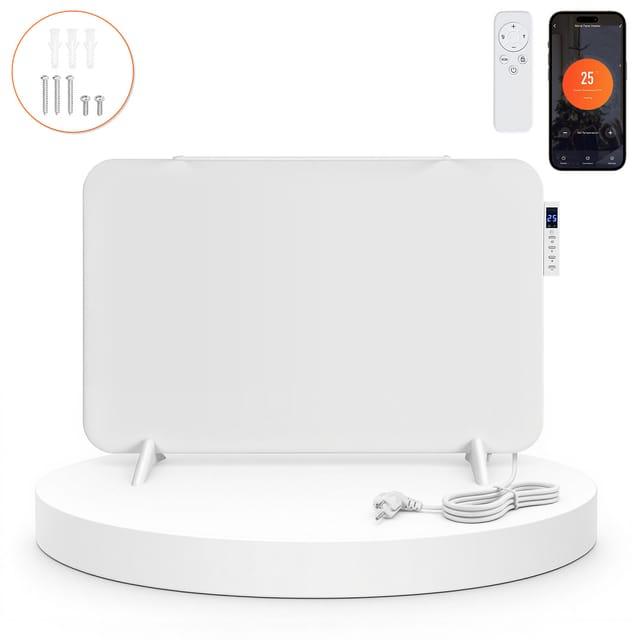 Jiubiaz Infrarot Heizpaneel 450w Mit Wifi App, Touch-display, Thermostat, Timer, Fernbedienung Und Handtuchhalter, Ip44, Weiß, Paneel 45 X 70 X 1.3 Cm