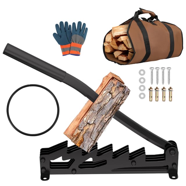 Jiubiaz Wand-holzspalter Mit Hebel, Mit Festem Bedienhebel, Brennholztasche Und Handschuhen, Schwarz