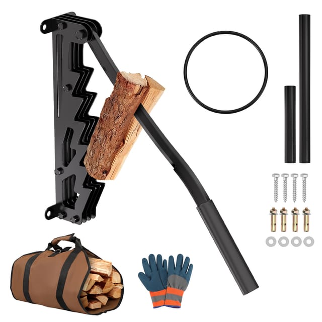 Jiubiaz Wand-holzspalter Mit Hebel, Mit Abnehmbarem Verlängerungshebel, Brennholztasche Und Handschuhen, Schwarz