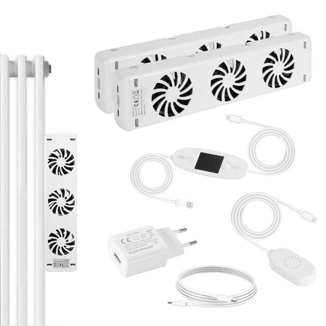 Jiubiaz Heizkörperverstärker 3 Lüfter, Magnetischer Heizkörperventilator, Weiß, 2er Set