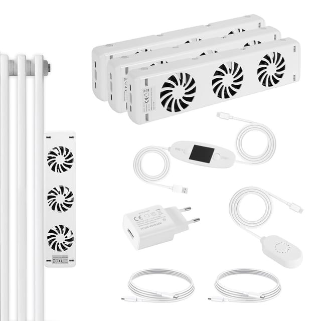 Jiubiaz Heizkörperverstärker 3 Lüfter, Magnetischer Heizkörperventilator, Weiß, 3er Set