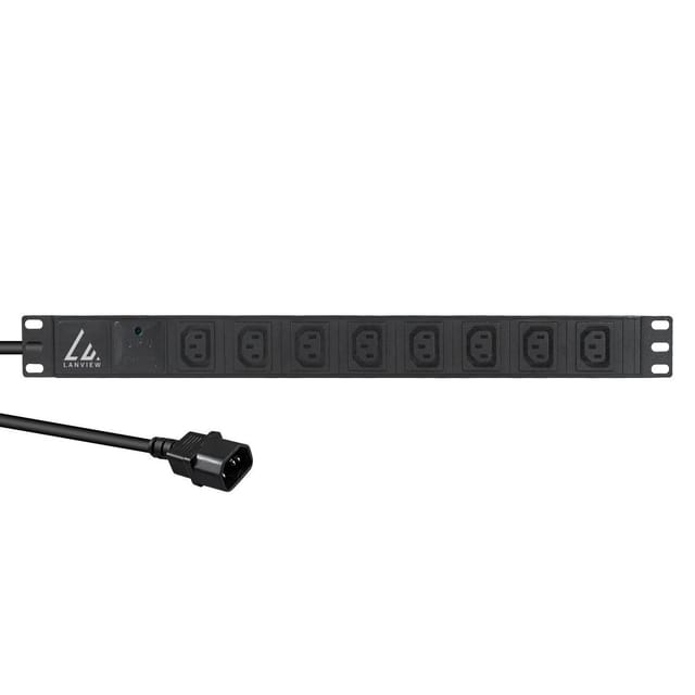 Lanview 19'' Steckdosenleiste Mit 8 C13-steckdosen, 2 M Kabel 3g1,5 Mm², C14-stecker, Überspannungsschutz, Lvr-2mc14-spd-c13x8