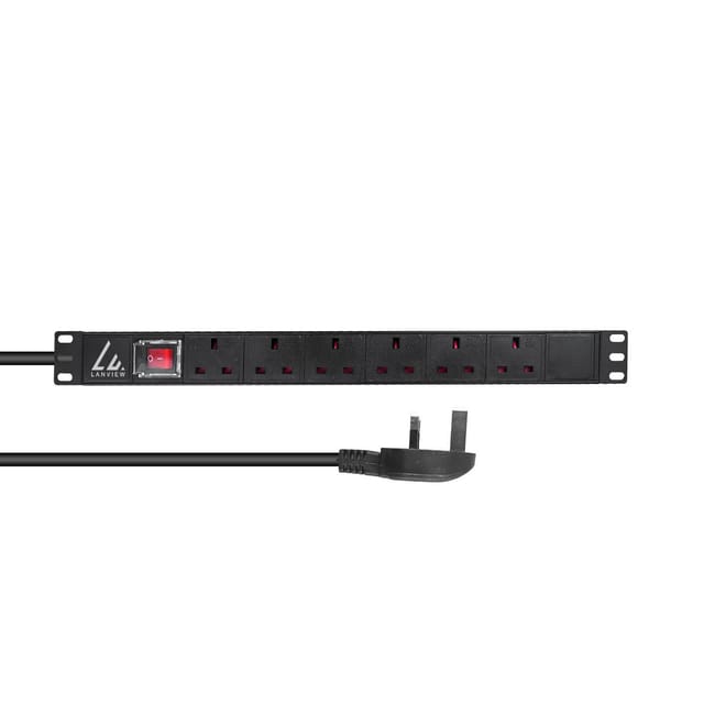 Lanview Uk Steckdosenleiste, 19"-rackmontage, 1 He, 13 A, 6 Britische Steckdosen, 3 M Kabel, Lvr-3muk-sw-uk6