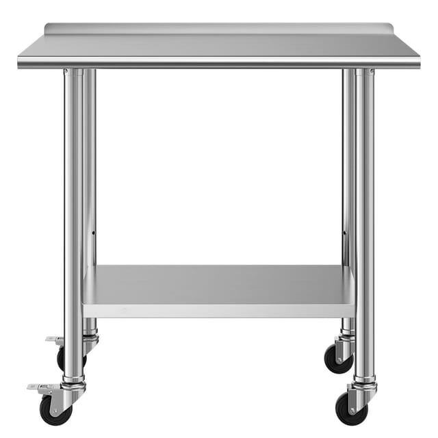 Arbeitstisch Aus Edelstahl, 61 X 91 Cm, Mit Rollen Und Spritzschutz, Gewerbliche Küchenstation Für Restaurants