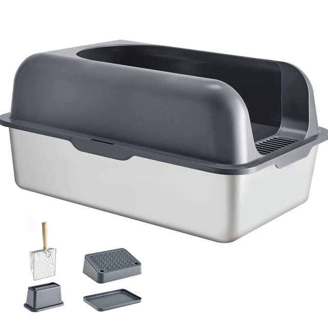 Xl-katzentoilette Aus Edelstahl, 15 Cm Tief, Leicht Zu Reinigen, Mit Filter Für Große Katzen