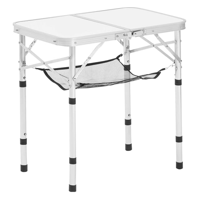 Klappbarer Campingtisch Mit Verstellbarer Höhe, Leichter Aluminium- Und Mdf-tischplatte Mit Netzgewebe, Für Picknicks Und Grillabende.