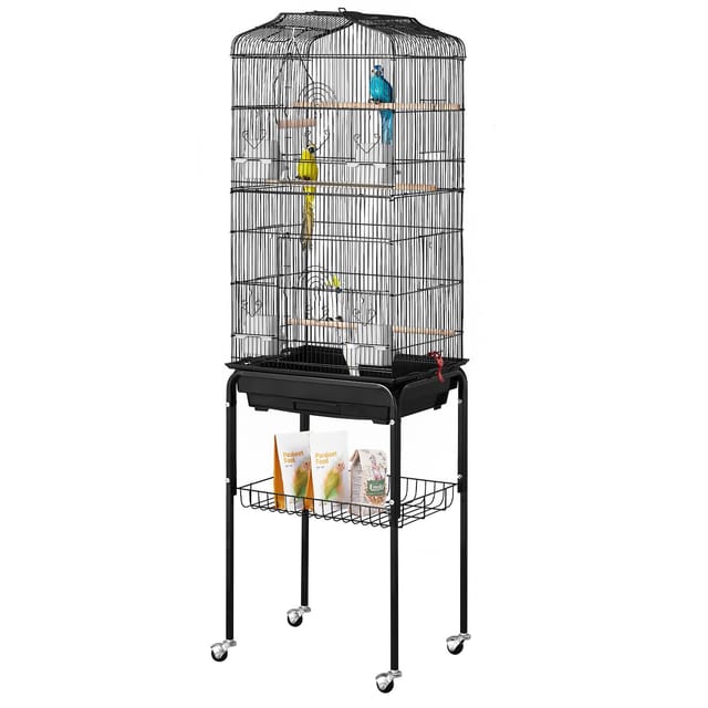 Großer 62-zoll-vogelkäfig Mit Rollbarem Stahlgestell, 4 Sitzstangen Und Herausnehmbarer Schublade Für Papageien