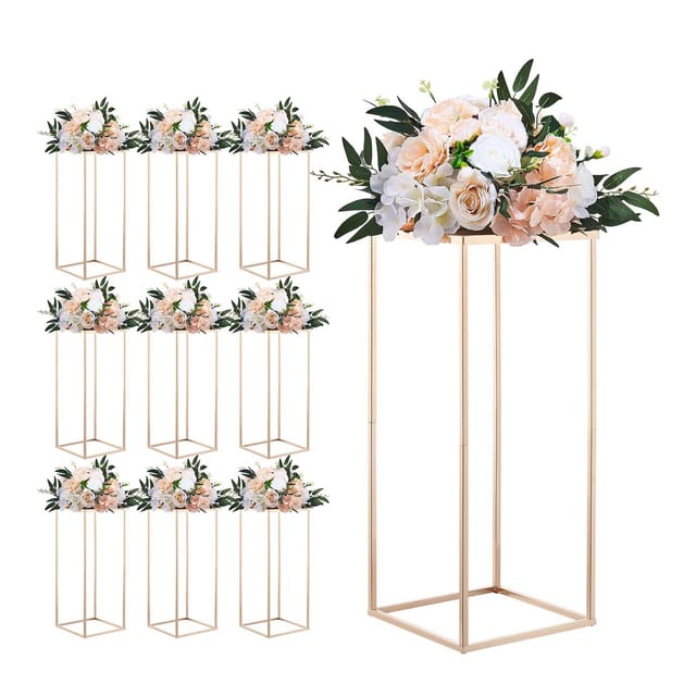 Set Mit 10 Blumenständern Für Hochzeiten, Goldfarbenes Metall, Rechteckig, Zur Tischdekoration, Bankette Und Empfänge