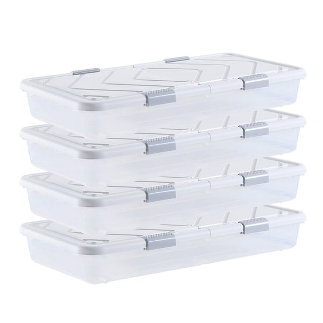 Unterbett-aufbewahrungsboxen Mit Rollen, 4er-set, Schuh-organizer Mit Deckel Und Verschluss, Grau