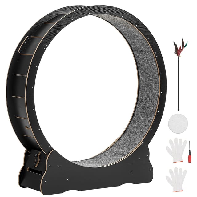 Katzenlaufband Aus Holz, 132 Cm, Geräuschlos, Für Katzen Bis 12,7 Kg, Fitnessspielzeug, Schwarz
