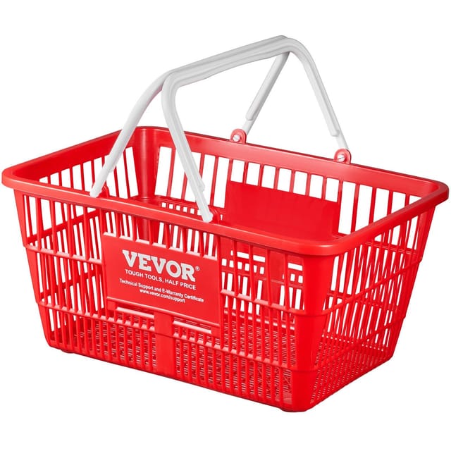 20-teiliges Einkaufskorb-set, 21 Liter Fassungsvermögen, Robuster Kunststoff Mit Griff, 42 X 30 X 21 Cm, Tragbar Zum Einkaufen, Rot, Langlebig