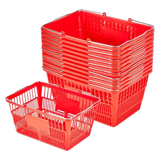 Einkaufskörbe, 12er-set, 21 L, Stapelbar, Pe-kunststoff, Metallgriffe, Feinmaschig, 9,07 Kg, Rot, Vielseitig Verwendbar