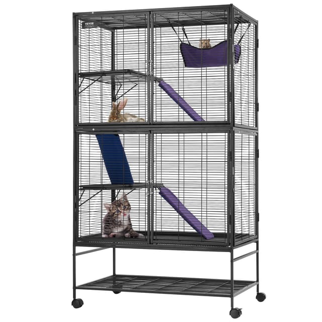 65 Zoll (ca. 165 Cm) Langer Metallkäfig Für Kleintiere, 4-stöckiger Frettchenkäfig Mit Rädern, Wanne Und 3 Rampen, Vielseitig Einsetzbar