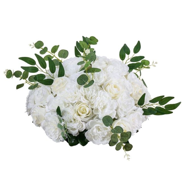 Strauß Aus 10 Künstlichen Rosenkugeln, 450 Mm, Weiße Rosen, Für Hochzeits- Und Tischdekoration