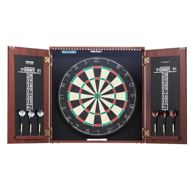 Dartscheibe Und -schrank, Spielfertiges Set, Stahldarts Mit Led-beleuchtung, Einfache Montage, Cricket
