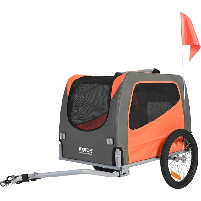 Fahrradanhänger Für Hunde Bis 30 Kg, Haustiertransportbox, Klapprahmen, Schnellspannräder, Universalkupplung, Reflektoren Und Fahne, Orange