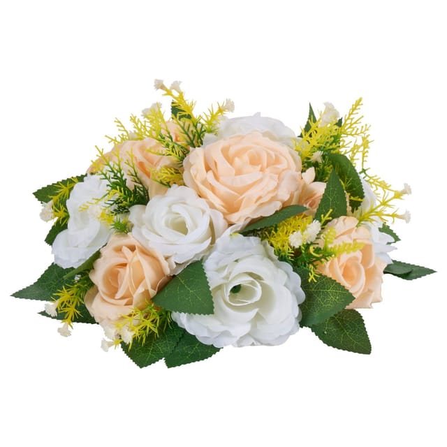 Strauß Aus 10 Künstlichen Blumenkugeln (240 Mm) Zur Tischdekoration Bei Hochzeiten Mit Champagnerfarbenen Rosen Und