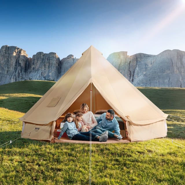 4 M Großes Glockenzelt Aus Segeltuch, Geeignet Für Alle Jahreszeiten, Ideal Für Familien-camping, Jagd Und Outdoor-aktivitäten Atmungsaktiv, Bietet Platz Für Bis Zu 6 Personen, Mit Kocheranschluss