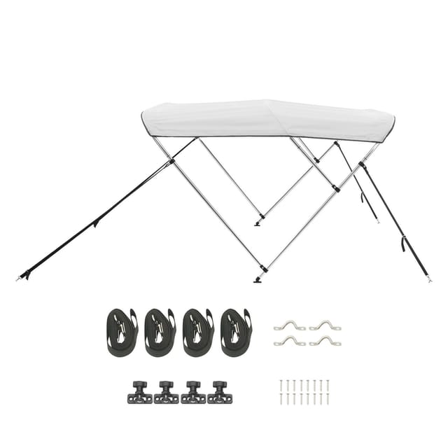 Dreibogen-bootsmarkise Aus 600d-polyester, Wasserdichte Markise Mit Aluminiumrahmen, Hellgrau, 183 X 216–229 X 117 Cm