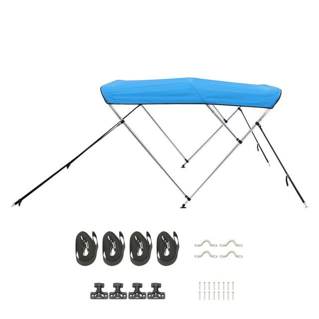 Bimini-top Für Boote, 3-teilig, 600d Polyester, Aluminiumrahmen, Wasserdichtes Verdeck, Pazifikblau