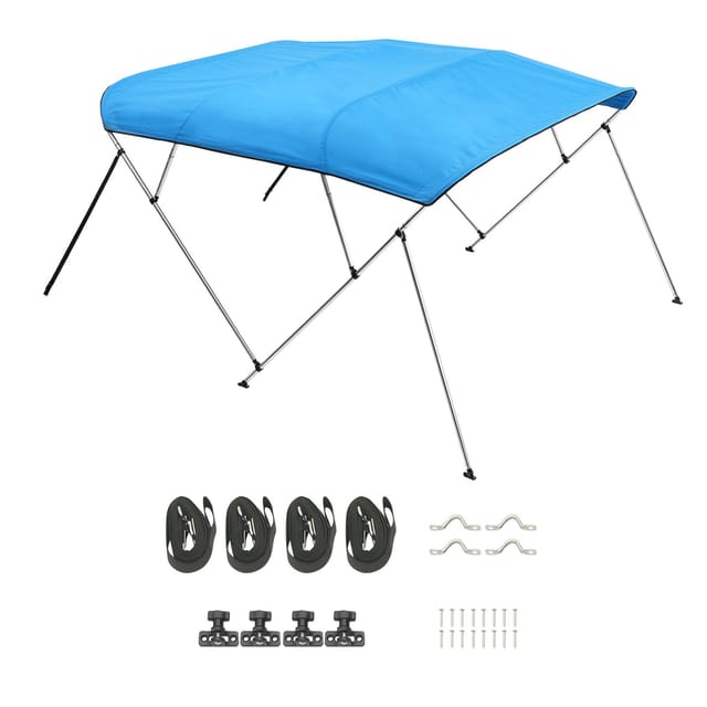 Bimini-top Für Boote, 4-teilig, Aus 600d-polyester, Aluminiumrahmen, Sonnenschutz Und Wasserdicht, Pazifikblau