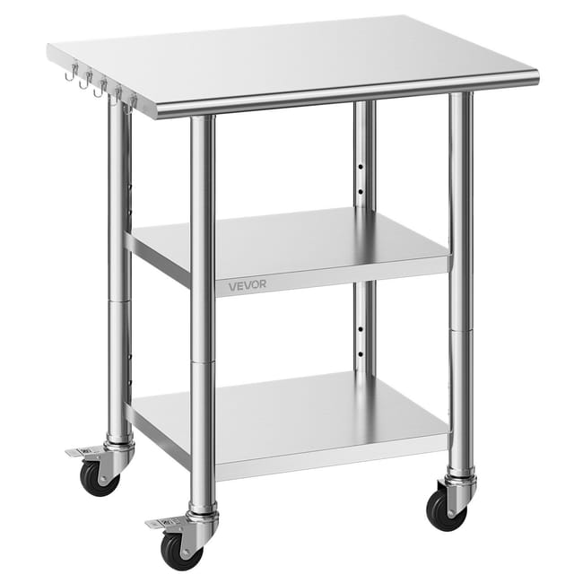 Arbeitstisch Aus Edelstahl, 61 X 76 Cm, Werkbank Mit 2 Ablagen Und Rollen, Für Profiküchen, Restaurants, Hotels, Garagen