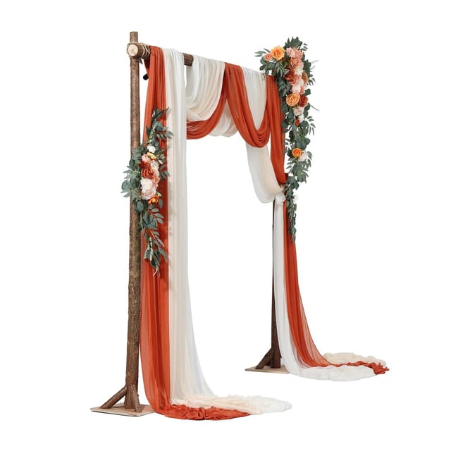 Künstlicher Orangefarbener Hochzeitsbogen, 5-teilig, 2 Blumenarrangements, 3 Schleier Und Zeremoniendekorationen, Aus Zertifizierten Materialien