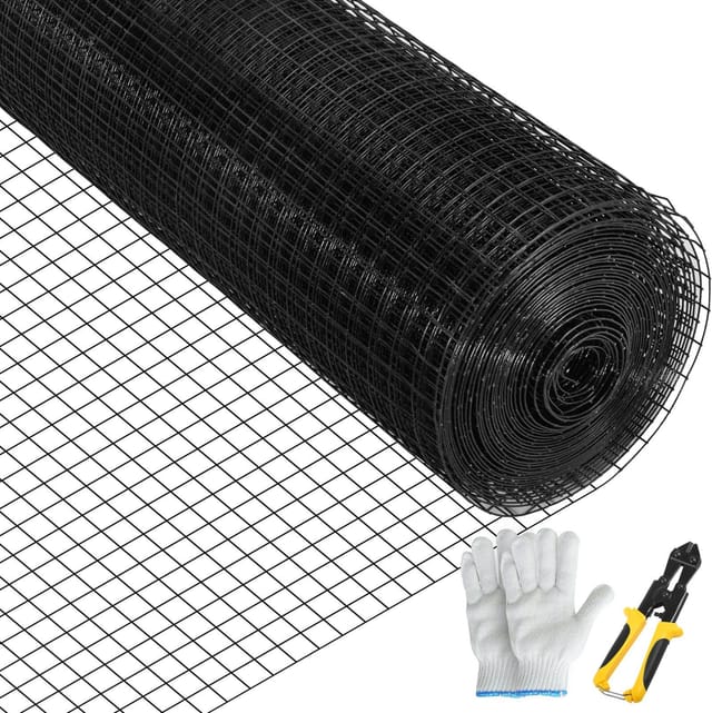61 X 3050 Cm Drahtgitter, 25 Mm Maschenweite, 16g Verzinkter Stahl Mit Pvc-beschichtung, Mit Drahtschneider Und Handschuhen, Für Den Gartengebrauch