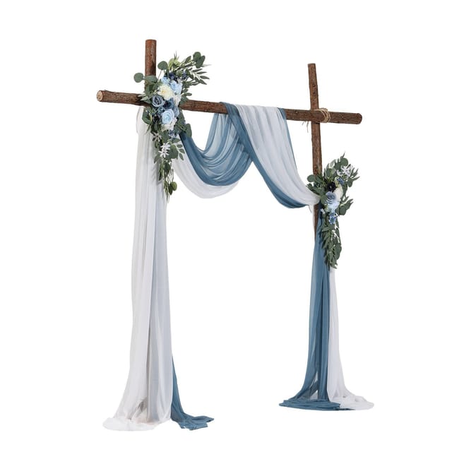 Künstlicher Blumenbogen Für Hochzeiten, Blau, 4-teiliges Set, 2 Blumenarrangements, 2 Schleier, Zeremoniendekoration, Pflegeleicht