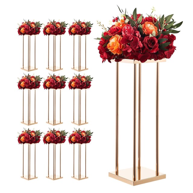 Set Mit 10 Blumenständern Für Hochzeiten, Vergoldetes Metall, Zylindrisch, Tischdekoration Für Bankette Und Empfänge