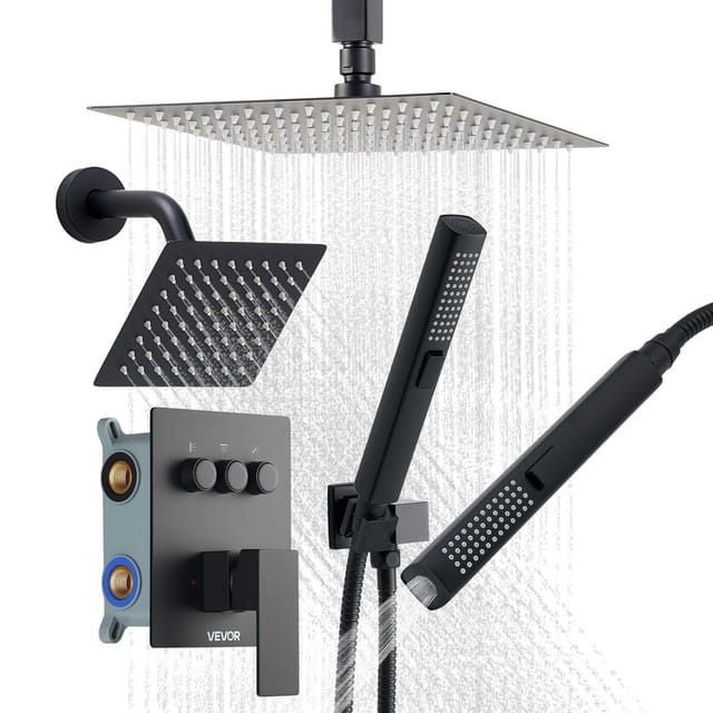 Duscharmatur-set In Mattschwarz Mit 254-mm-regenduschkopf, 152-mm-wandduschkopf Und 2-in-1-handbrause, 3 Funktionen
