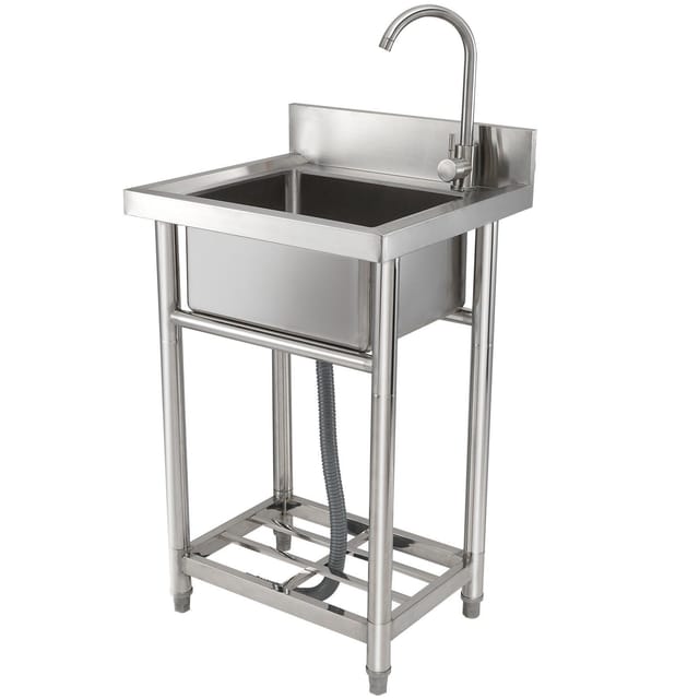 Edelstahlspüle, 40,6 X 33 X 22,1 Cm, Mit Armatur Und Füßen, Ideal Für Garagen, Restaurants Und Küchen, Nsf-zertifiziert