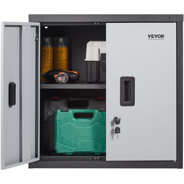 Schwarzer, Wandmontierter Klappschrank Aus Metall, 660 Mm, 108,8 Kg, Verstellbarer Einlegeboden, Magnettür, Ideal Für Garage Oder Büro